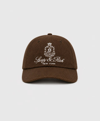 Toffee Vendome Wool Hat with white embroidered Sporty & Rich New York logo and adjustable closure.