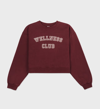 Wellness Club Cropped Crewneck - Merlot/Cream