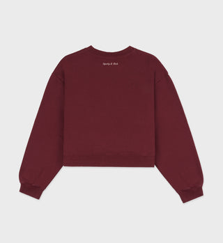 Wellness Club Cropped Crewneck - Merlot/Cream