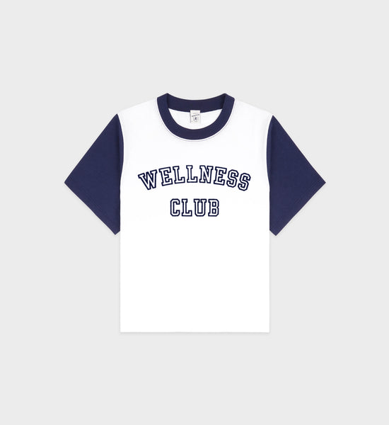 Wellness Club Color Block Cropped Tee - White/Navy