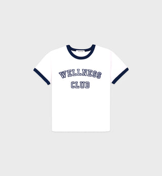 Wellness Club Flocked Kids Ringer Tee - White/Navy