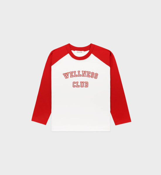 Wellness Club Kids Baseball Tee - White/Crimson