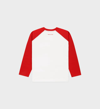 Wellness Club Kids Baseball Tee - White/Crimson