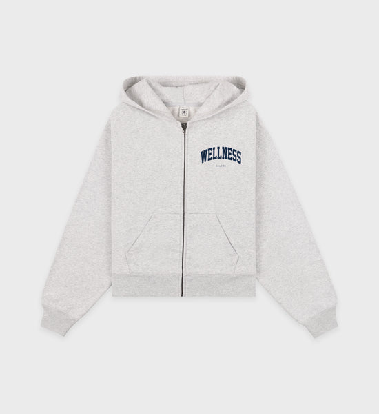 Wellness Ivy Cropped Zip Hoodie - Heather Gray/Navy