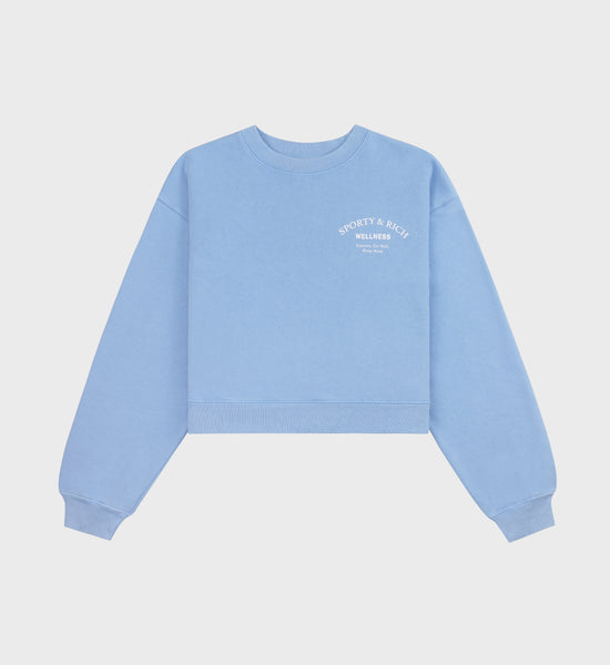 Wellness Studio Cropped Crewneck - Sky Blue/White