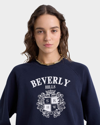 Beverly Hills Crest Soft Crewneck - Navy/White