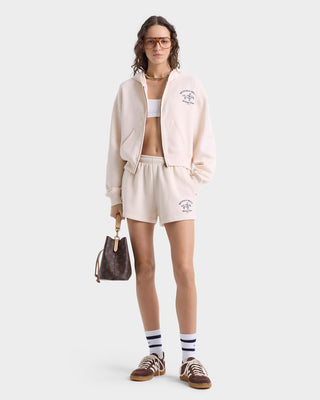 Beverly Hills Riding Club Soft Cropped Zip Hoodie - Cream/Navy