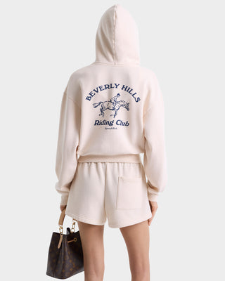 Beverly Hills Riding Club Soft Cropped Zip Hoodie - Cream/Navy