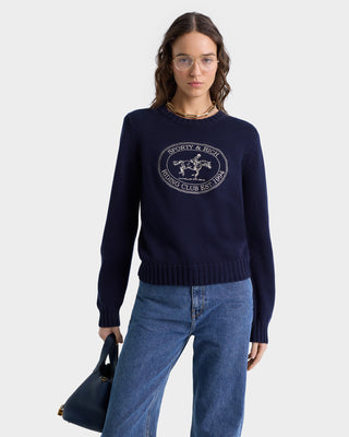 Riding Club Knitted Sweater - Navy/Ecru