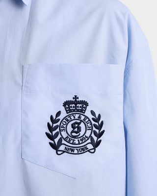 H&W Crest Oversized Shirt - Washed Hydrangea/Navy