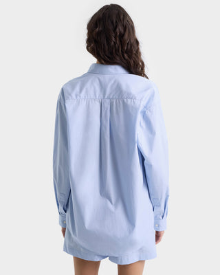 H&W Crest Oversized Shirt - Washed Hydrangea/Navy