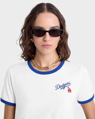 Dodgers Serif Ringer Tee - White/Team Blue