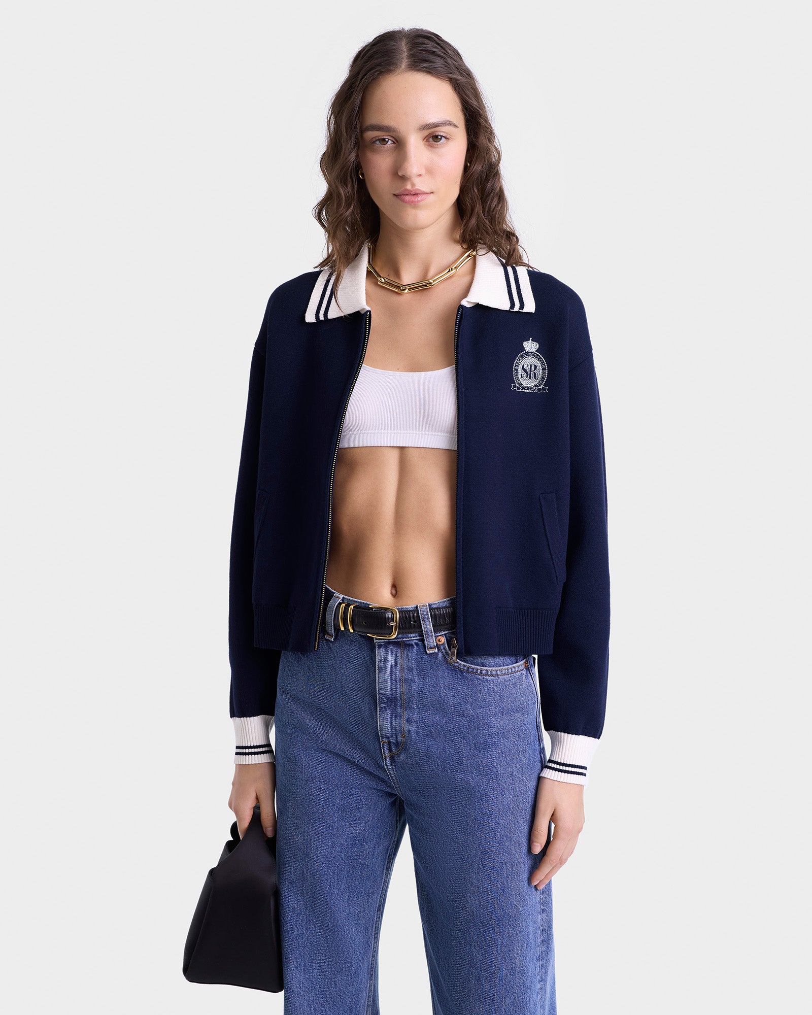 Royal Club Zipped Cardigan - Navy/White – Sporty & Rich
