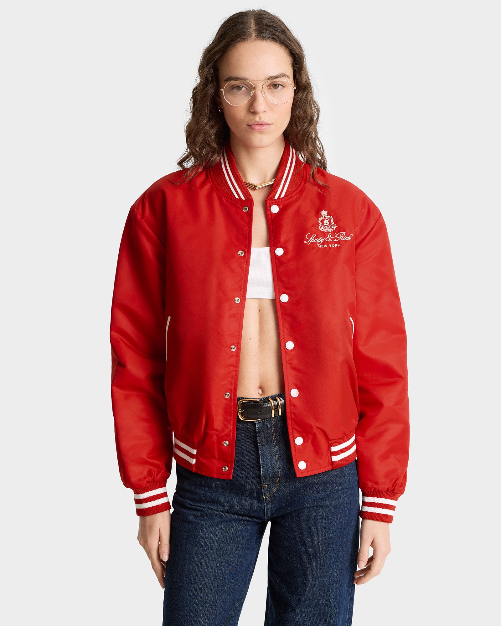 Vendome Nylon Varsity Jacket Fire Red/White