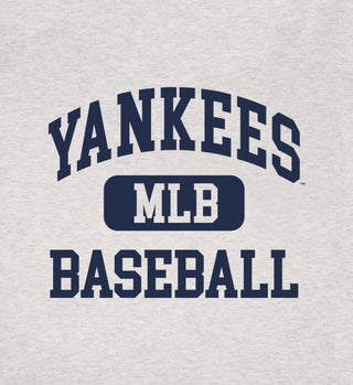 Gray sweatshirt with 'Yankees MLB Baseball' text in navy and white