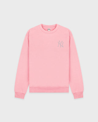 Pink sweatshirt with a logo on a light gray background