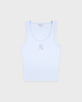 Light blue tank top with a logo on a light gray background