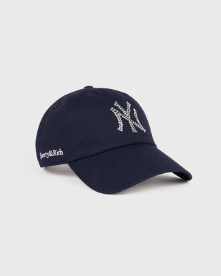 Black cap with a logo on a white background