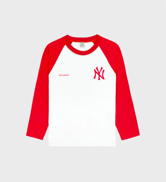 Yankees Serif Baseball Tee - White/Red