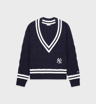 Yankees Serif Cableknit Sweater - Navy/White