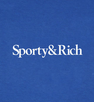 White 'Sporty&Rich' logo on a blue background