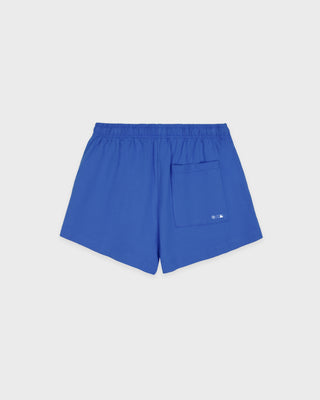Blue shorts with a pocket on a light gray background