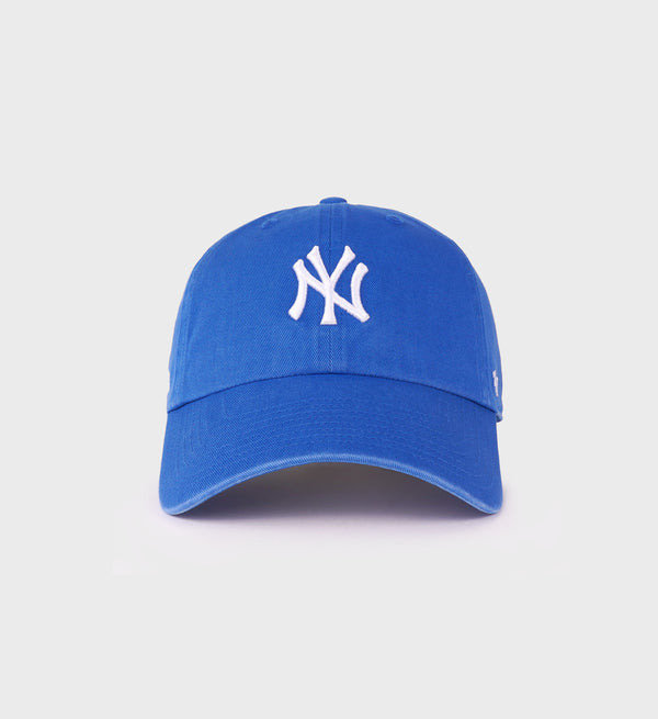 Unstructured blue cotton twill Yankees Serif Hat - Team Blue with a white NY logo embroidered on the front.