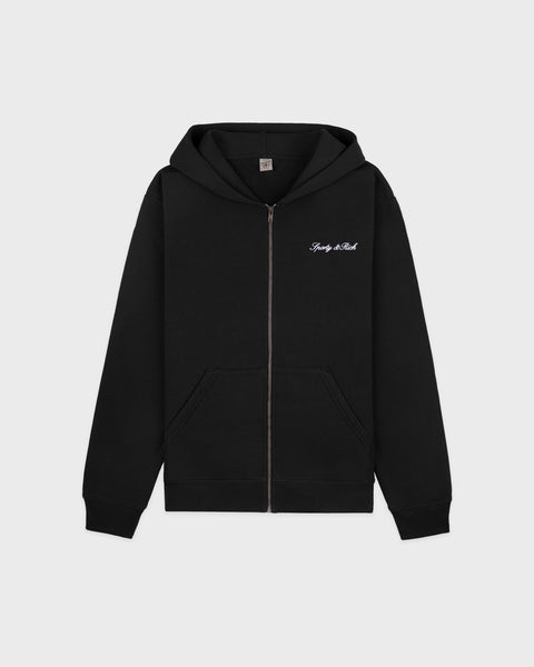 Signature Logo Embroidered Zip Hoodie - Black/White