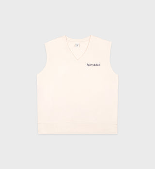 Serif Logo V-Neck Vest - Cream/Navy