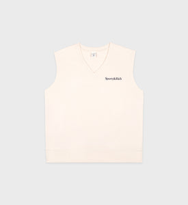 Serif Logo V-Neck Vest - Cream/Navy