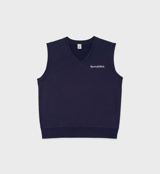 Serif Logo V-Neck Vest - Navy/White