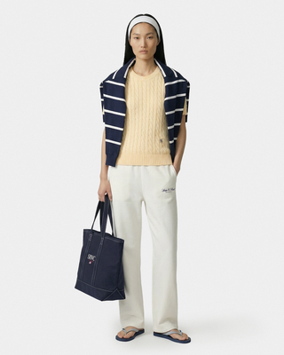 Vendome LA Embroidered Wide Sweatpant - Ecru/Navy