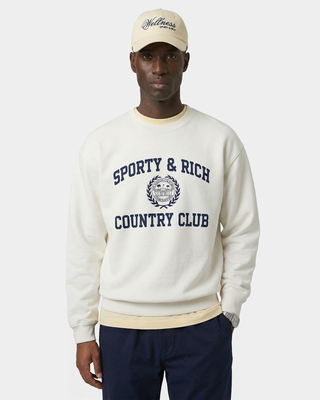 Varsity Crest Crewneck - Ecru/Navy