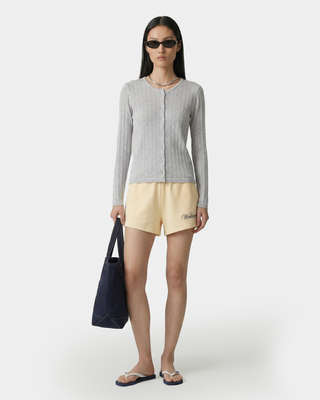 Signature Logo Pointelle Cardigan - Heather Gray