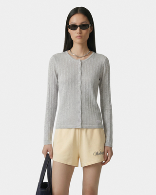 Signature Logo Pointelle Cardigan - Heather Gray