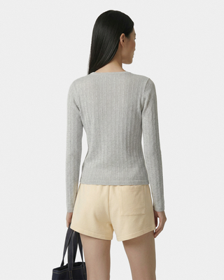 Signature Logo Pointelle Cardigan - Heather Gray