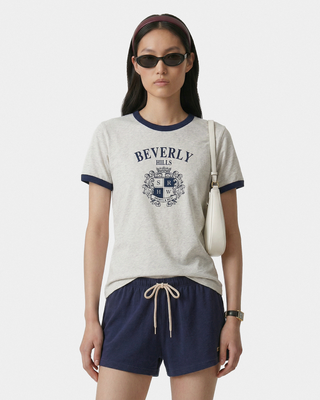 BH Crest Soft Ringer Tee - Heather Gray/Navy