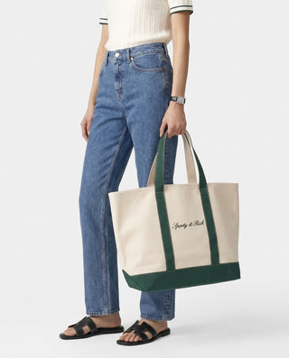 Signature Logo Large Tote - Natural/Forest Green