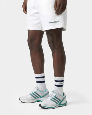 Serif Logo Gym Short - White/Forest