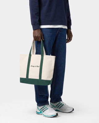 Signature Logo Medium Tote - Natural/Forest Green