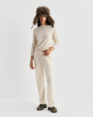 Cream Itzel S Logo Cashmere Sweater with a small logo embroidered on the lower front.