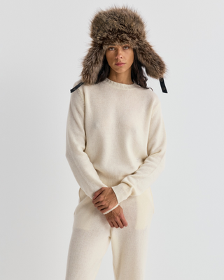 Cream Itzel S Logo Cashmere Sweater with a small logo embroidered on the lower front.