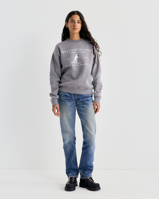 Medium Heather Gray Emmett St Moritz Crewneck sweatshirt featuring a Ski & Country Club St. Moritz graphic.