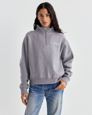 Eloi Signature NY Quarter Zip in Medium Heather Gray 400 gsm premium cotton fleece with a small white chest logo.