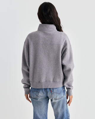 Eloi Signature NY Quarter Zip in Medium Heather Gray 400 gsm premium cotton fleece with a small white chest logo.