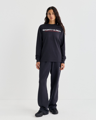 Black long-sleeved 100% cotton Flyod Bold Health Longsleeve - Black with SPORTY & RICH HEALTH & WELLNESS CLUB printed.