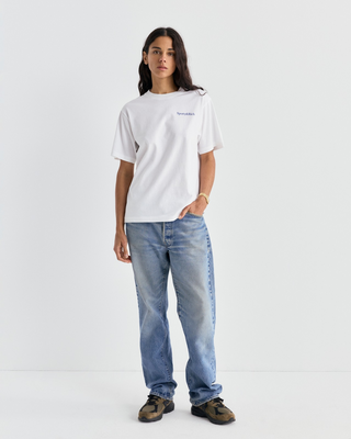 Cameron Health is Wealth Tshirt - White crewneck with blue text on the chest.