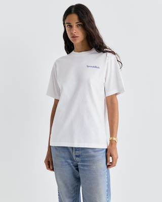 Cameron Health is Wealth Tshirt - White crewneck with blue text on the chest.