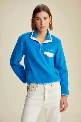 Buttoned Polar Sweatshirt - Ocean/Cream