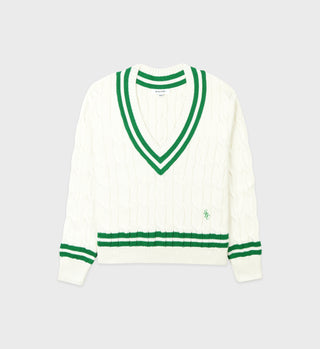 SRC Cableknit V-Neck Sweater - Cream/Kelly